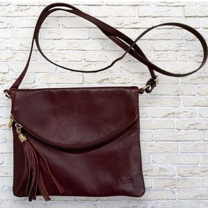 Vera Pelle Soft Leather Crossbody with Tassel Burgundy - Borse in Pelle handbag